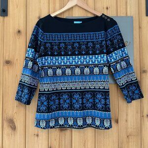 J. Mclaughlin Kinsley Blue Fair Isle Nordic Top in Blue Size Large